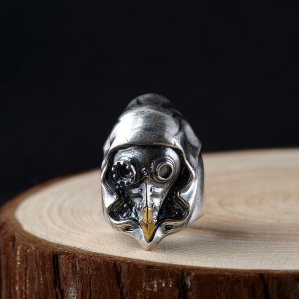 

cluster rings genuine 925 sterling silver mechanic skeleton for men heavy antique punk rock jewelry resizable, Golden;silver