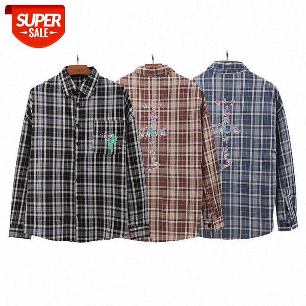 

travisscott  remember ts hip-hop rap fog letter printed plaid shirt jacket #cp2q, White;black