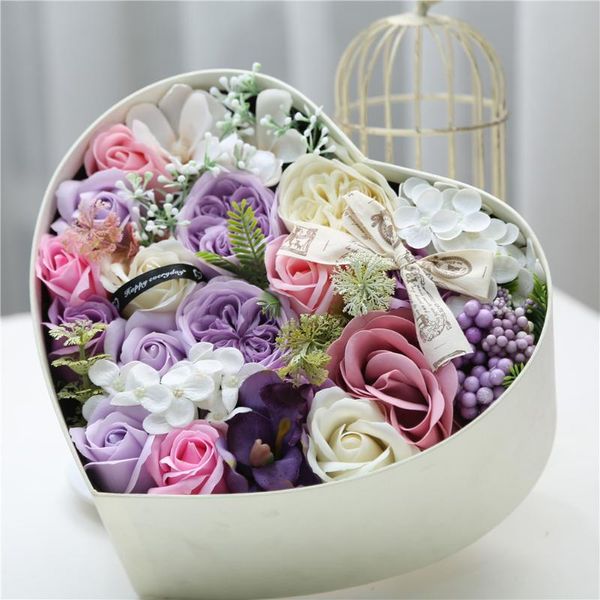 

1pcs rose artificial soap fragrant wedding bouquets flowers with gift box for girlfriend' birthday gifts 25*25*12cm