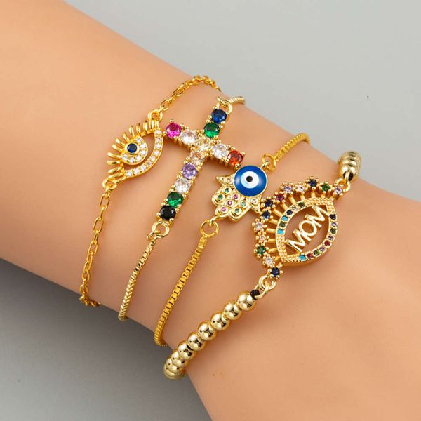 

hand string fashion cross eye bracelet adjustable rainbow mama copper bead bracelet, Black