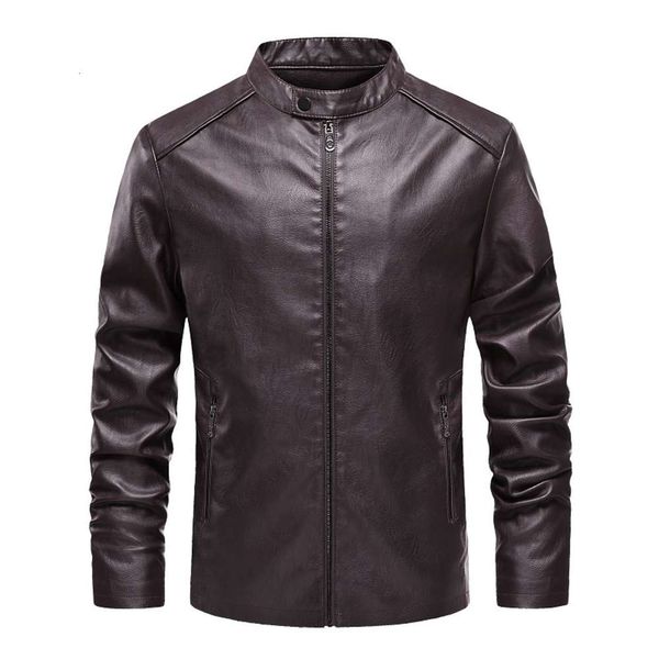 

young korean slim casual men's leather motorcycle jacket, Black;brown