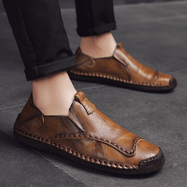 

large cowhide men's shoes autumn doudou british lazy casual driving, Black