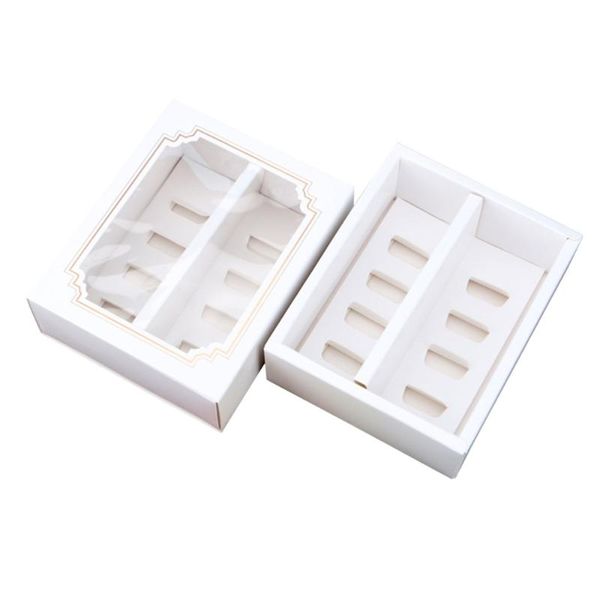 

10pcs paper macarons box with clear window dessert containers muffin carriers for home dessert shop