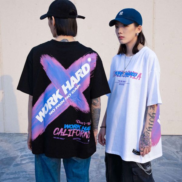 

vamtac 2021 new short sleeve street style hip hop letters personalized printing men's and women's loose t-shirt, White;black