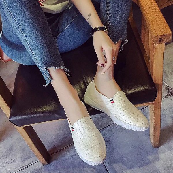 

women sneakers white flats cut-out woman loafers pu leather slip on shoes low heels casual shoes espadrilles ladies shoes