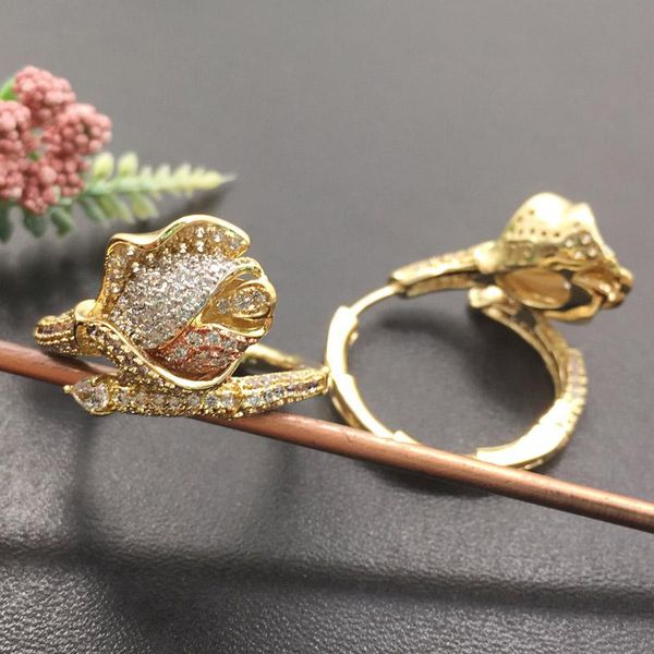 

hoop & huggie vanifin fashion jewelry exquisite blooming ear loops micro plated zircon charm wedding party earrings bridal daily gift, Golden;silver