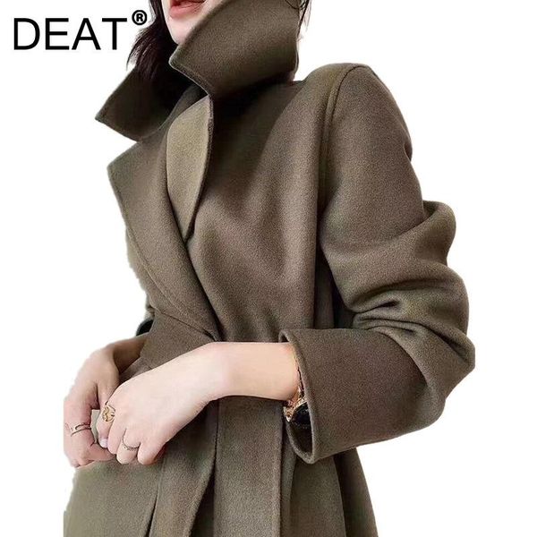 

women's wool & blends deat women'sbelt midi-long elegant fashion warm wide-waisted cashmere lady loose coat autumn winter 2021 11d3, Black