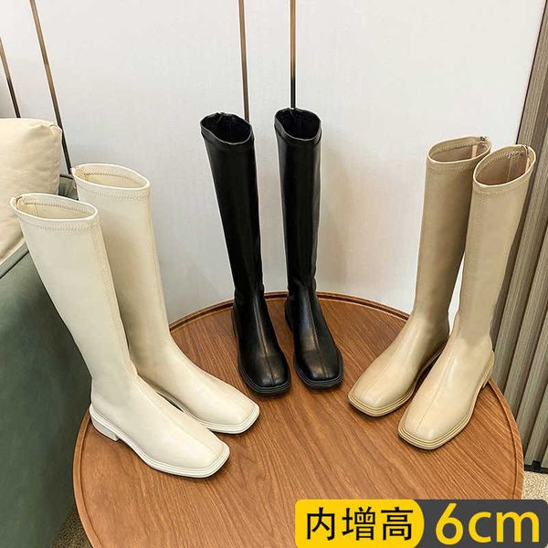 

high 2021 autumn new knight with increased back zipper and simple long boots women's large 41-43, Black