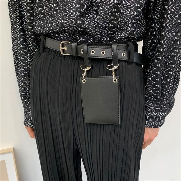 

women contain rivet bag pant draped folds casual male japan korea streetwear long straight trousers, Black