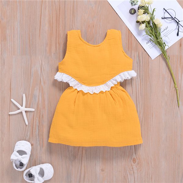 

new design good quality factory price fashion selling childrens casual lace cotton dress, Red;yellow