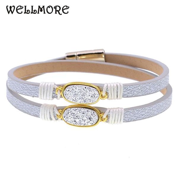 

charm bracelets wellmore 6 colors two layer leather bracelet fashion stone for women party jewelry wholesale, Golden;silver