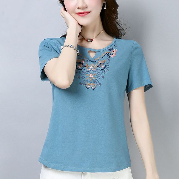 

2021 new shirt women summer plus size ladies t shirts 4xl embroidery clothes short sleeve casual solid color white 237z