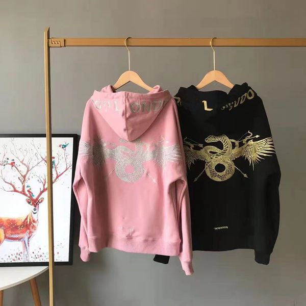 

21 autumn and new fashion boy letter heavy industry gold thread embroidery divine beast loose large version hooded sweater for lovers, Black