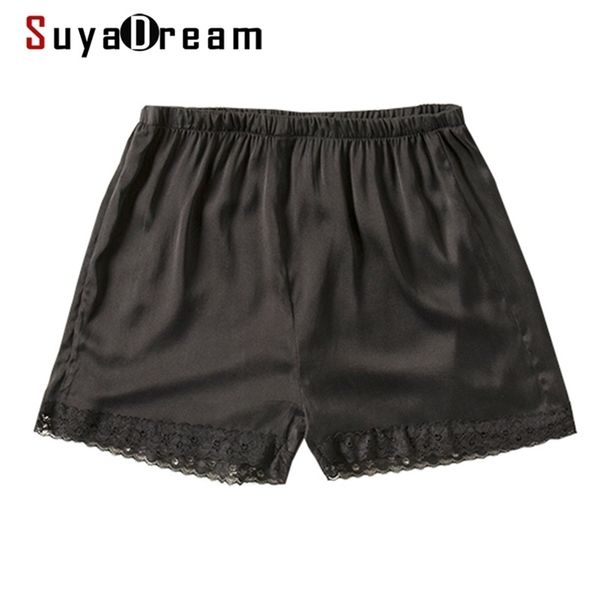 

suyadream woman silk shorts black 100%natural lace summer 210623, White;black