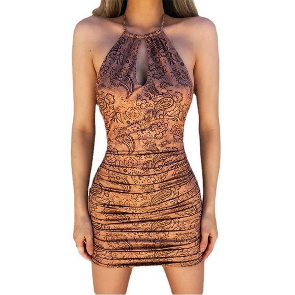 

casual dresses fashion print backless halter women's mini dress bodycon sleeveless short summer 2021, Black;gray