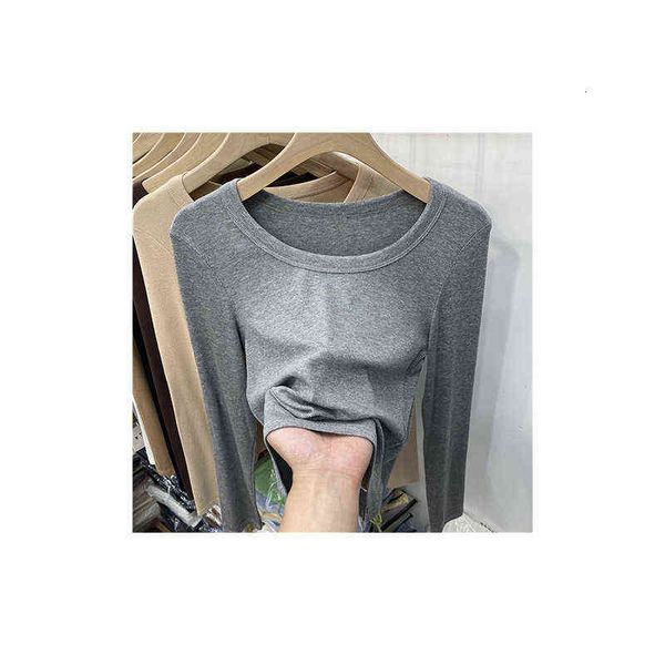

women's sweaters simple temperament thread large round neck long sleeve t-shirt women's early autumn versatile slim bottomed shirt, White;black