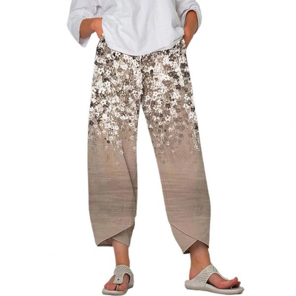 

women's pants & capris streetwear flower print sweatpants loose women wide leg pocket ninth-length harem casual ladies trousers, Black;white