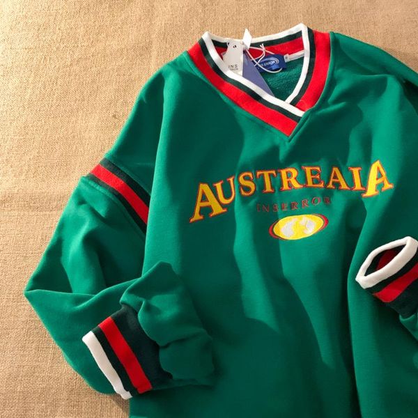 

women's hoodies & sweatshirts hip hop vintage v-neck green letter embroidery oversized sweatshirt women streetwear clothes for teens ha, Black