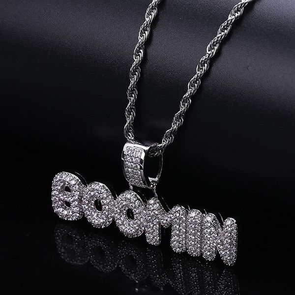 

new arrival iced out letters pendant necklace aaa zircon 2 colors mens necklace fashion rapper hip hop jewelry, Silver