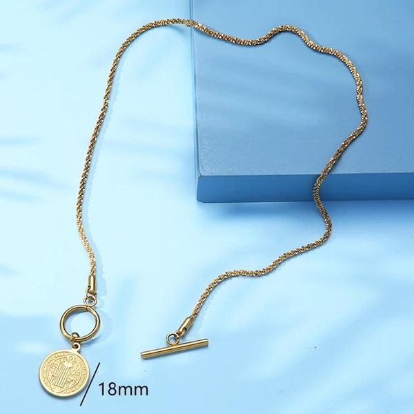 

chains san benito medal necklaces stainless steel toggle necklace for women gold/silver color metal saint benedict choker collar