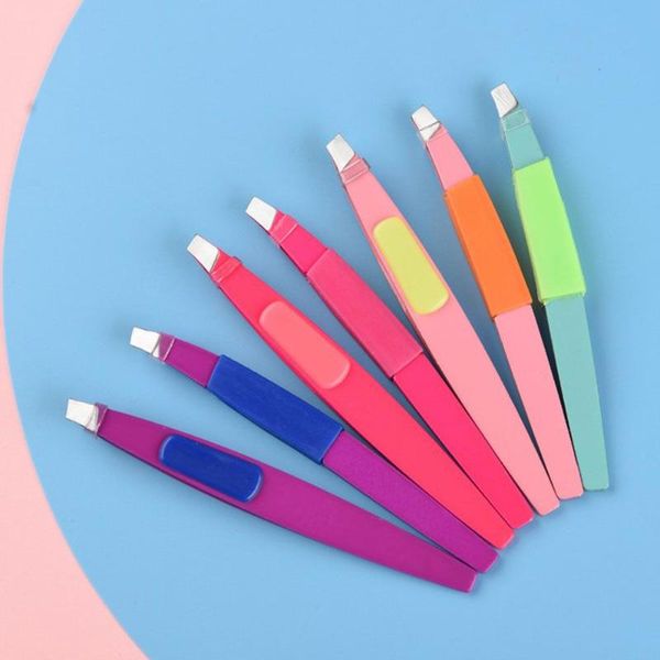 

eyebrow tools & stencils tweezer professional stainless steel silicone frosted handle no-slip slant tip hair removal useful makeup