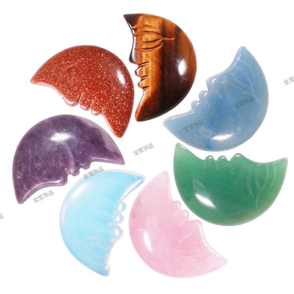 

crescent moon face ornaments natural rose quartz turquoise stone naked stones decoration hand handle pieces diy necklace accessories, Black