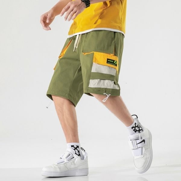 

men's shorts harajuku streetwear summer casual men pockets mens cargo ribbons bermuda knee length wb1t, White;black
