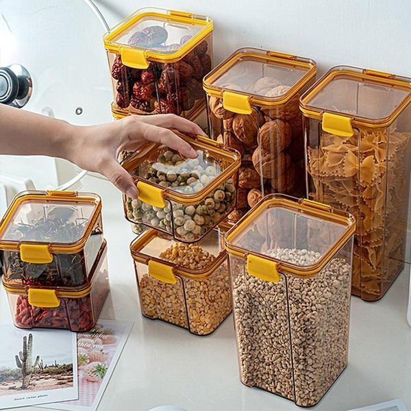 

storage bottles & jars transparent square sealed fresh-keeping boxes food container cereal jar dried fruits kitchen accessories