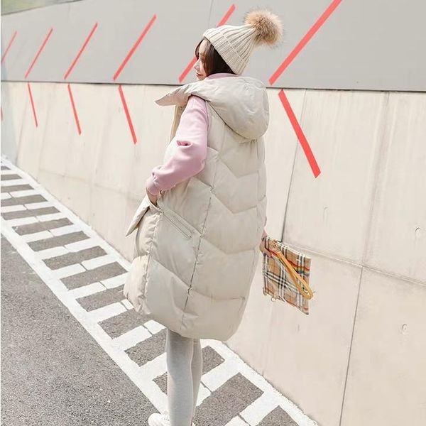 

women's vests hooded down cotton vest winter horsecloth, Black;white