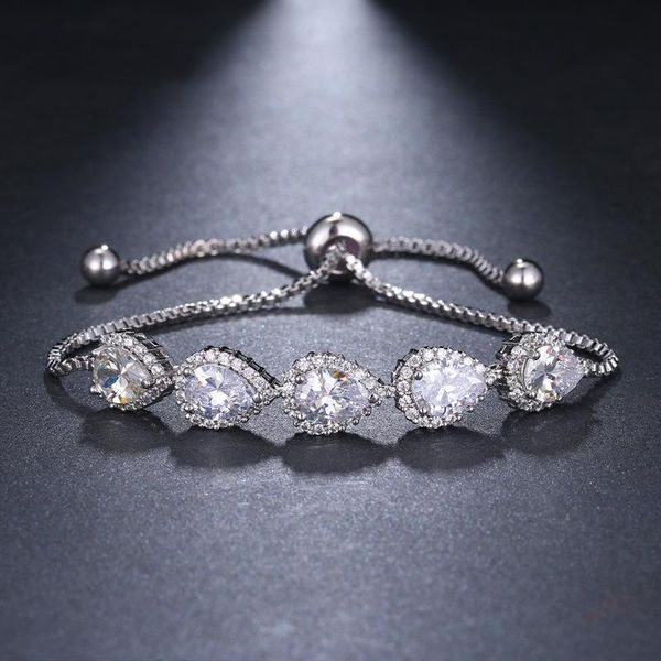 

link, chain ekopdee fashion accessories luxury zircon bracelet for women water drop cz crystal cubic zirconia bracelets wedding jewelry, Black