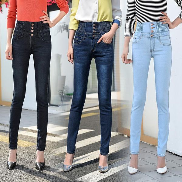 

high waist women denim pants autumn korean slim skinny women pencil pants plus size, Black;white