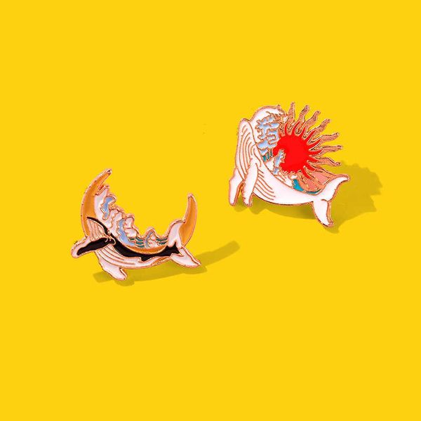 

whale couple brooch metal badge waist pin accessories silk scarf buckle bag accessories brooch white, Gray