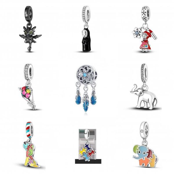 

925 sterling silver family snowflake rose flower charms high heel charm fit pandora bracelet women jewelry gift, Black