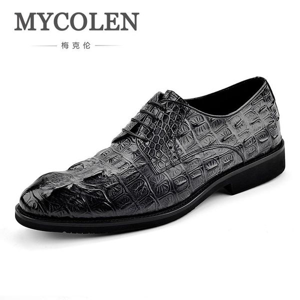 

dress shoes mycolen derby men crocodile pattern lace-up business male social formal, Black