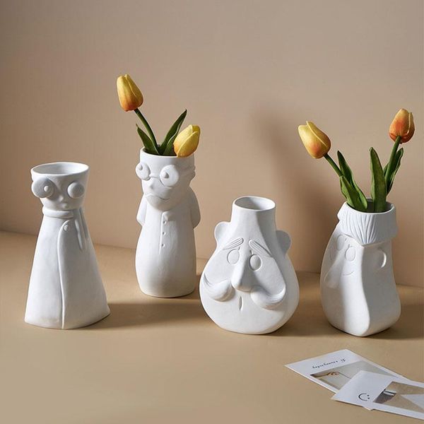 

vases nordic ceramic face art dried flowers white vase sculpture ornaments living room flower arrangement home decoration accessories