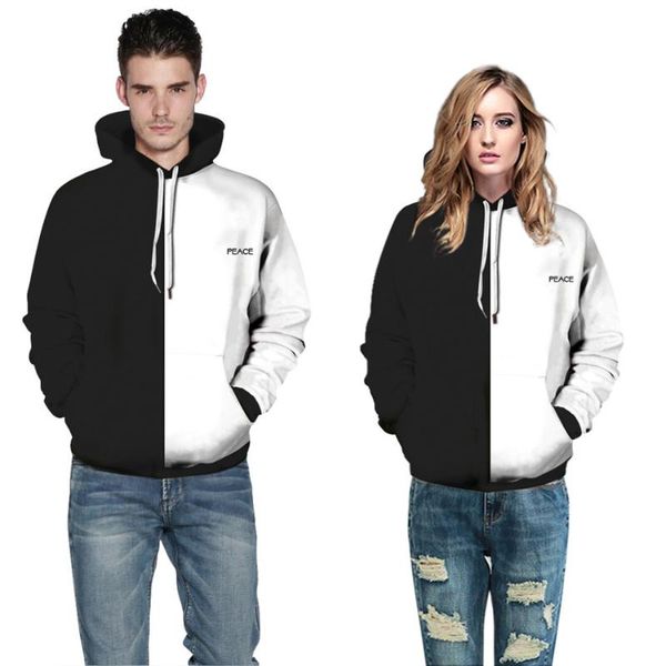 

men's hoodies & sweatshirts yin yang black white animal lion tiger bird printed harajuku style men women 3d male fashion hooded pullove