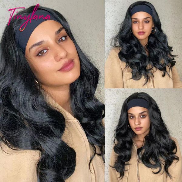 

synthetic wigs tiny lana long black body water wave headband for women brazilian with heat resistant fiber