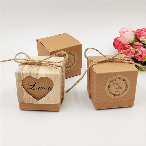 

gift wrap 30pcs/lot kraft paper heart love cover boxes for delicious cake macaron hold package supplies with strings stickers