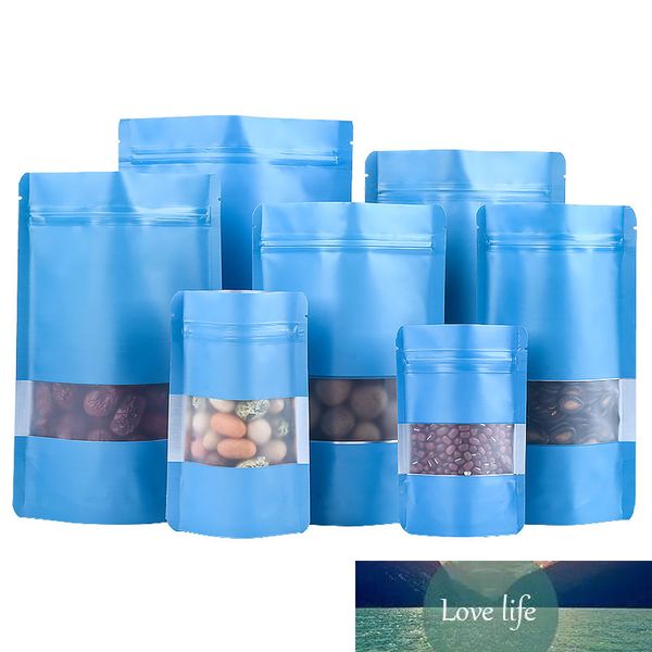 100pcs / lot Blue stand up sacchetto di foglio di alluminio con finestra smerigliata tacca tettona autoal sigillo doypack cibo zucchero sacchetti di tè