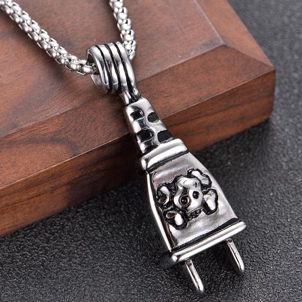 

pendant necklaces mens fashion 2 pins plug necklace retro colors stainless steel hip hop rock jewelry, Silver