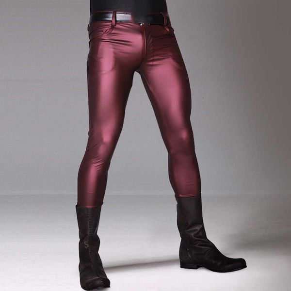 

mens skinny pants pu leather trousers slim tight skinny clubwear nightwear, Black