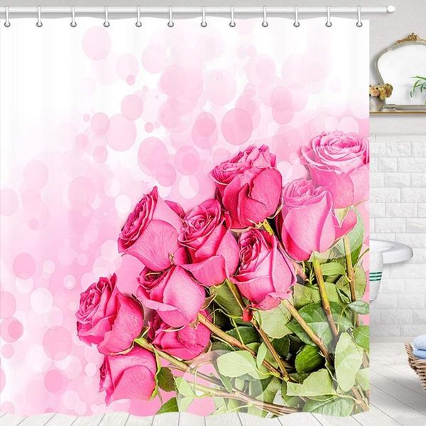 

shower curtains spring flower curtain romantic pink rose floral green leaves sets fabric hook