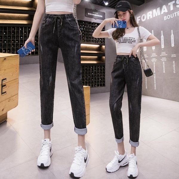 

workwear jeans female harlan loose 2021 spring new trend elastic high waist casual student trousers women, Blue