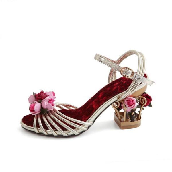 

sandals summer flower pump shoes women fashion round head open toe catwalk hollow high heels, Black