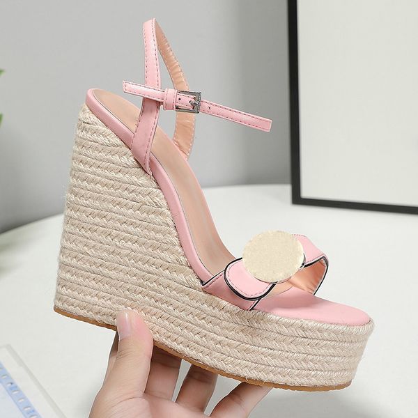 

classics women shoe designer heels sandals ankle wrap buckle strap platform soft leather white slope heel womens sandal big, Black