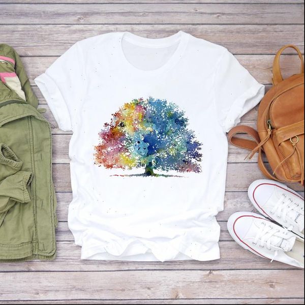 

women watercolor casual aesthetic flower 90s style ladies print lady t shirts womens graphic t shirt female tee t shirt, White