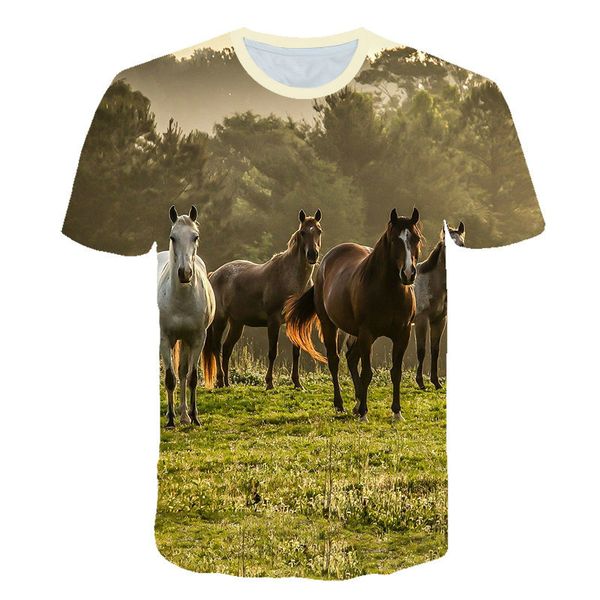 

boys and girls summer short sleeve t-shirt animal horse design 4t-14t childrens cartoon t-shirt cartoon casual t-shirt clothing, Blue