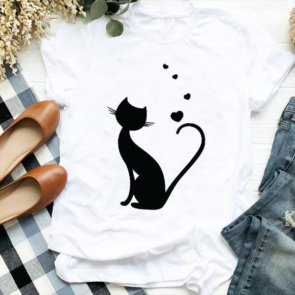 

space cat love printing womens t shirt office wear cute tee for clothes female graphic, White