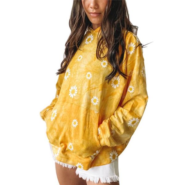 

women's hoodies & sweatshirts women daisy print sweatshirt oversize graffiti hooded loose ladies 2021 autumn fashion casual chic mujer, Black