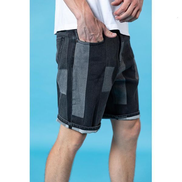 

new 2021 summer denim men patchwork contrast color plus size fashion stonewashed 100% cotton shorts sj130384 oyyd, White;black